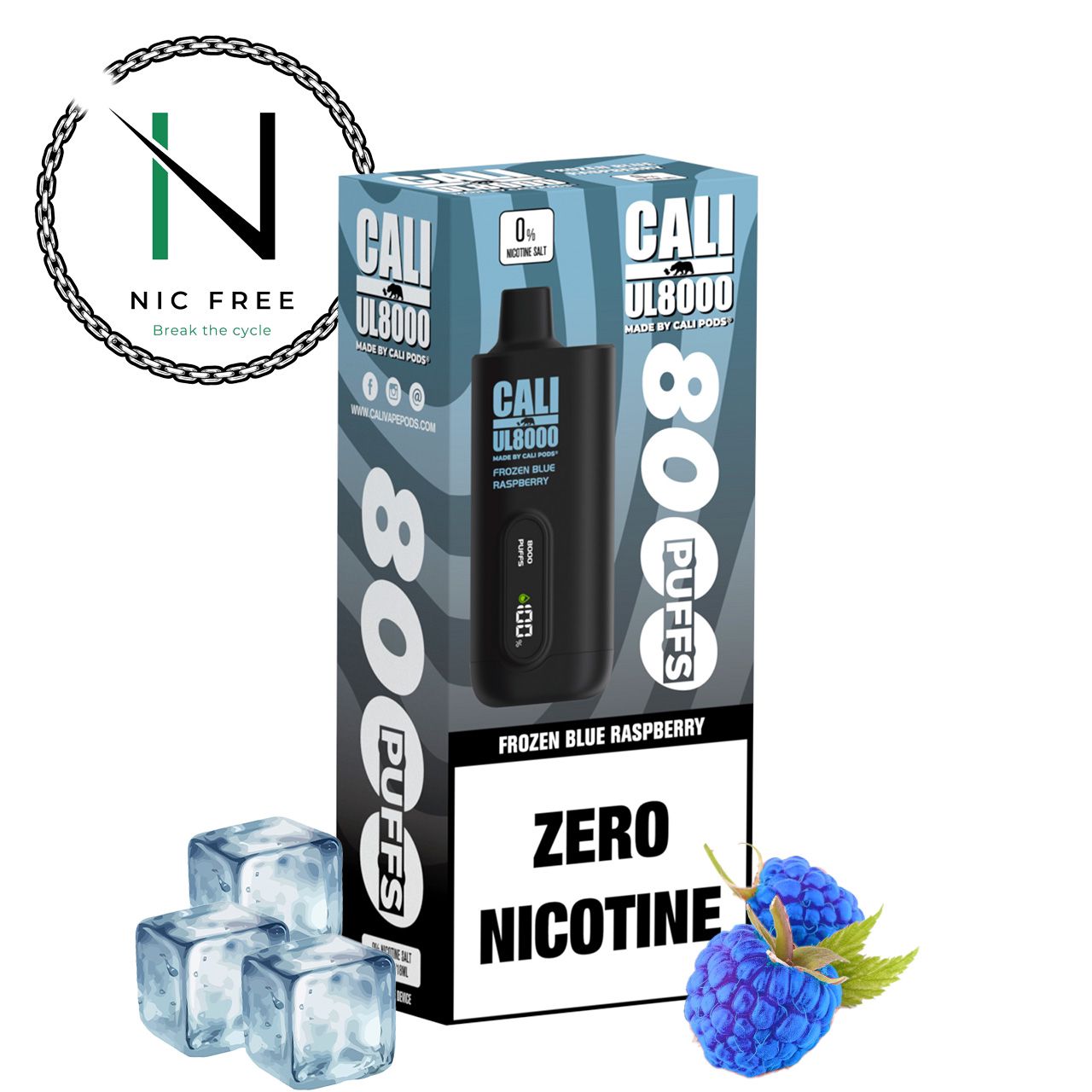 Cali Blue Raspberry Cali UL8000 Nicotine Free Disposable Vape Pen
